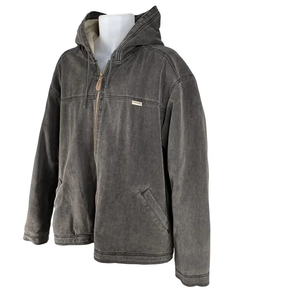 Wolverine Mens XXL Duck Hooded Full-Zip Chore Jacket Sherpa Lined Gray Outerwear